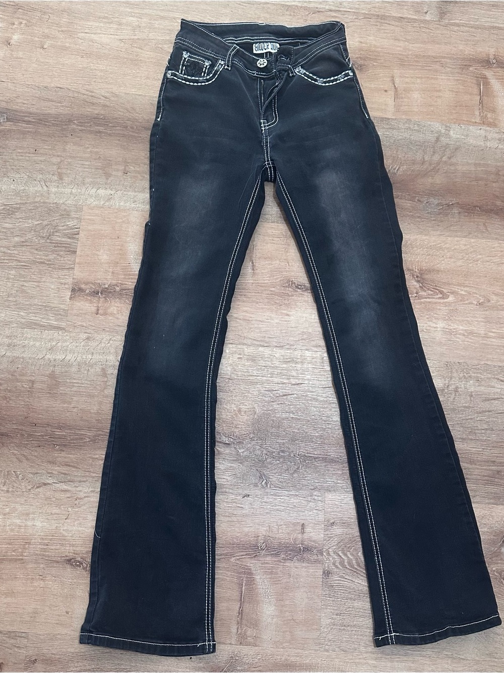 Black Bootcut Jeans with Contrast Stitching by Rock & Roll Cowgirl
